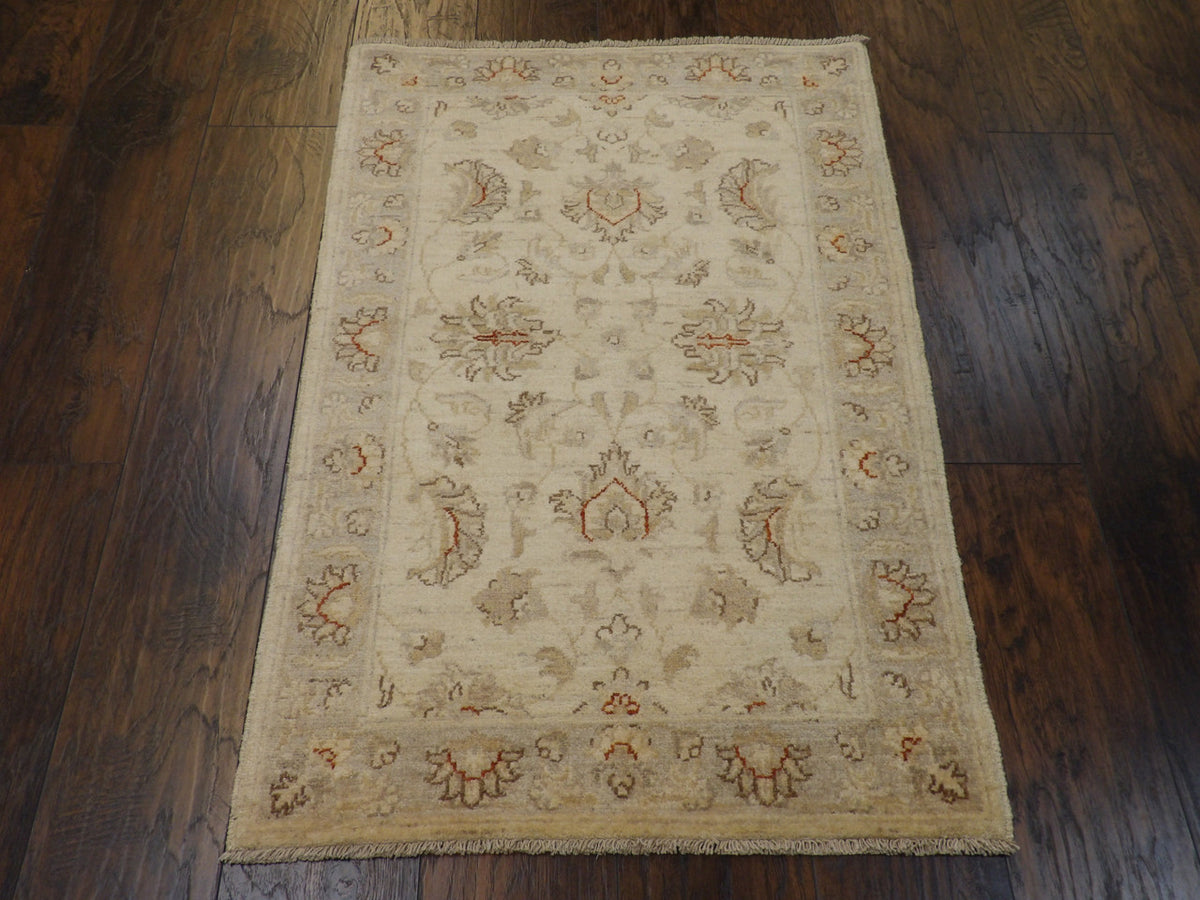 Back of hand-knotted Oushak Chobie rug showing construction