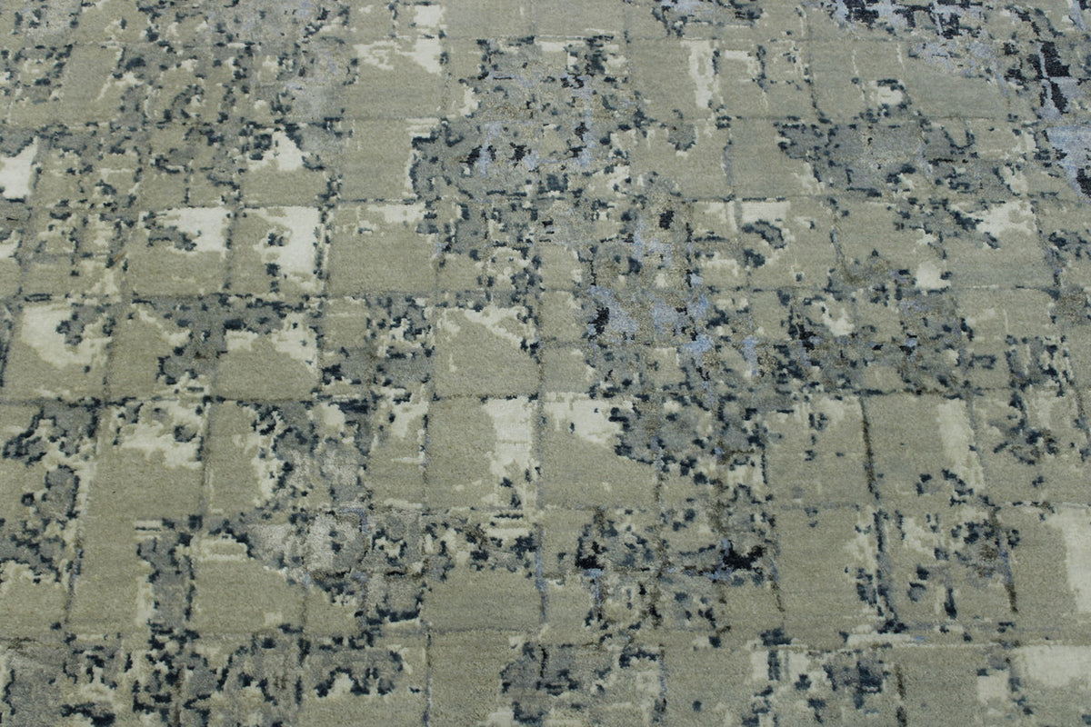 Close-up of wool-silk pile, Blue & Gray rug