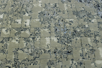 Close-up of wool-silk pile, Blue & Gray rug
