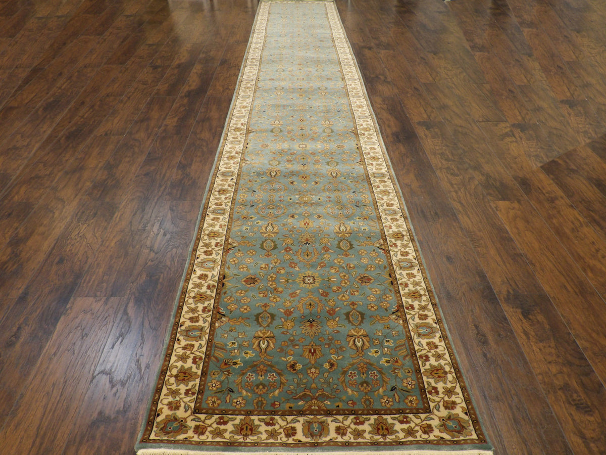 Close-up of wool pile, Blue & Beige rug
