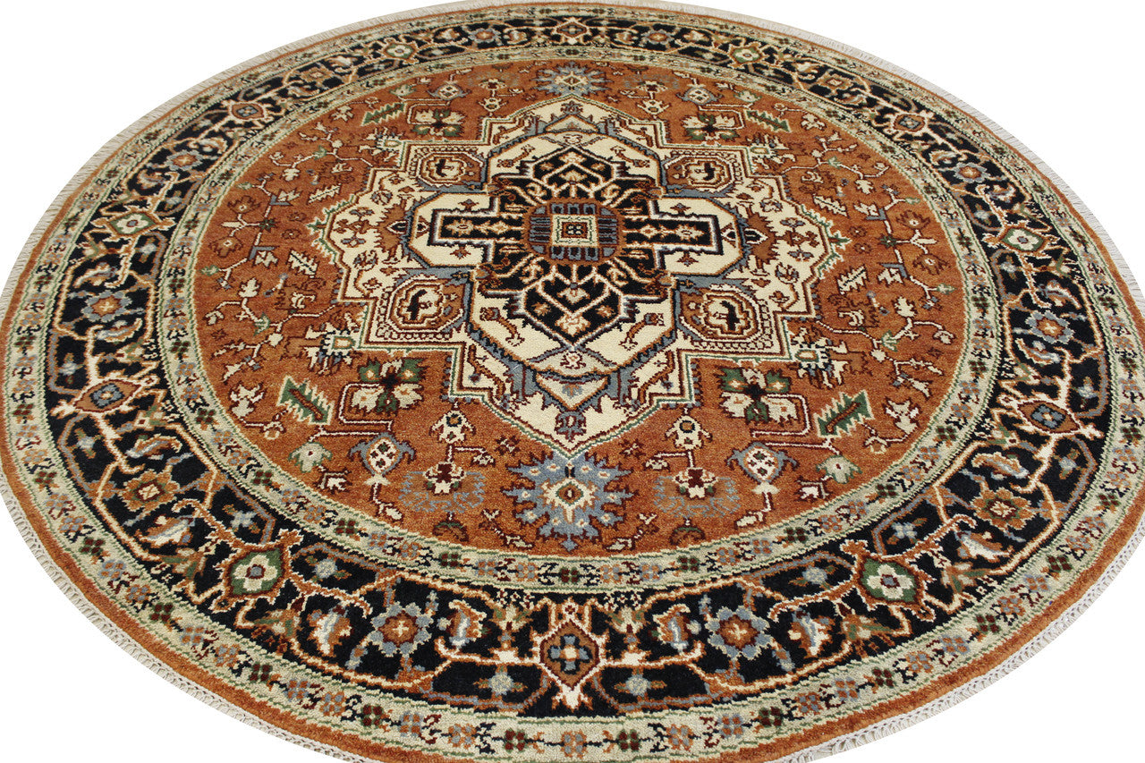 Tribal Indo Heriz rug border detail