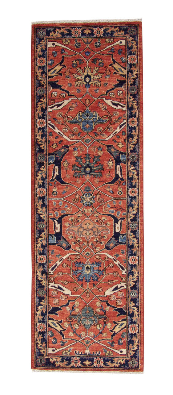 Tribal Fine Sherapi hand-knotted wool rug in Rust, full view