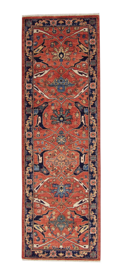 Tribal Fine Sherapi hand-knotted wool rug in Rust, full view