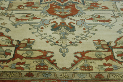 Tribal Heriz rug corner detail