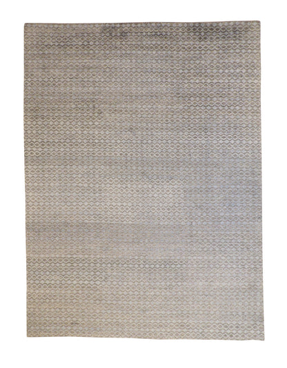Modern Distressed Moroccan Design hand-knotted wool rug in Gray, full view