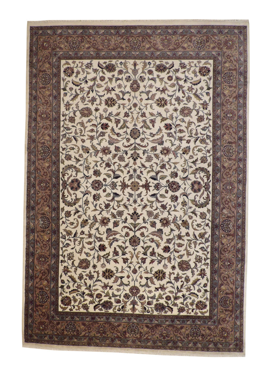 Traditional Fine Herati hand-knotted wool rug in Brown & Beige, full view