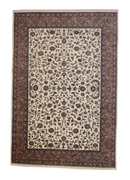 Traditional Fine Herati hand-knotted wool rug in Brown & Beige, full view