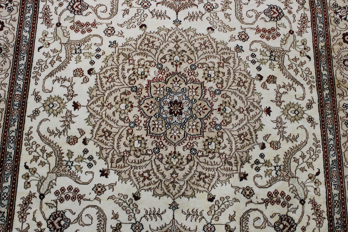 Traditional Sino Chinese Tabriz rug corner detail