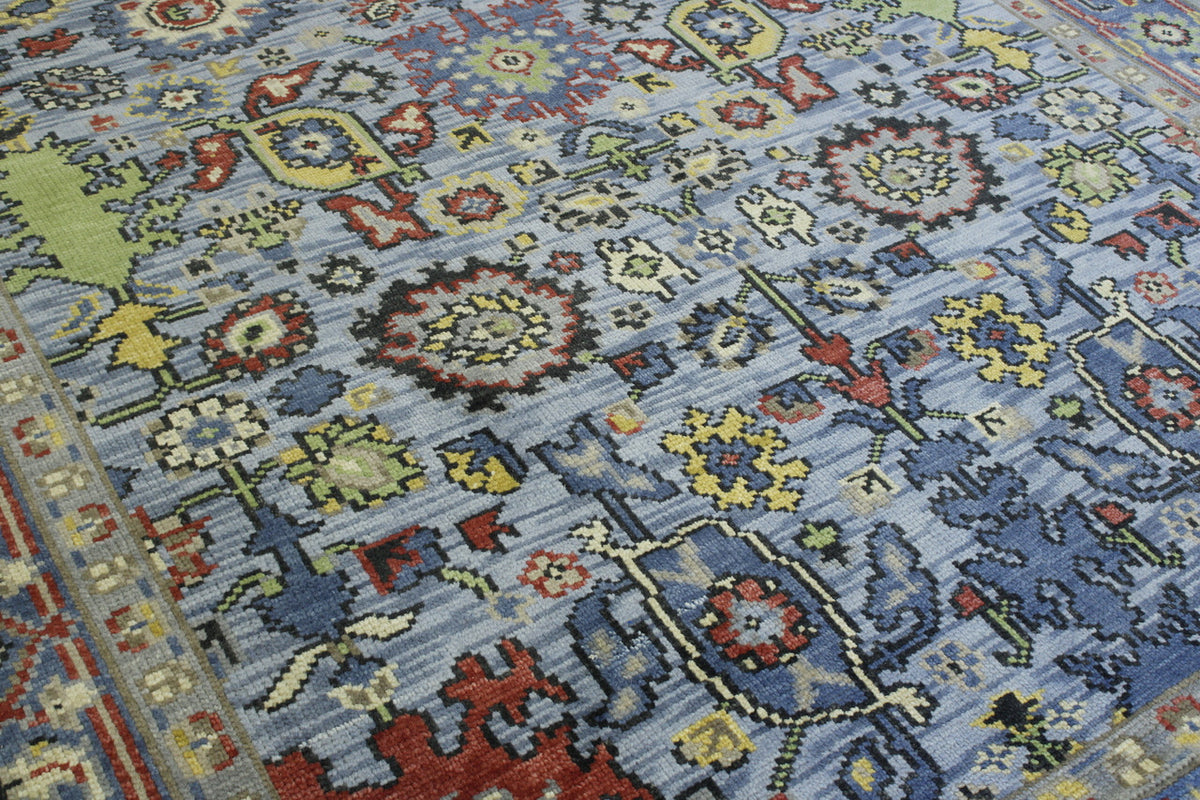Oushak Colorful Ziegler rug corner detail