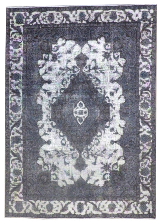 Overdye Vintage Persian Rug Shaved White Wash 7'0"x10'0" Hand-knotted Rug -w1003