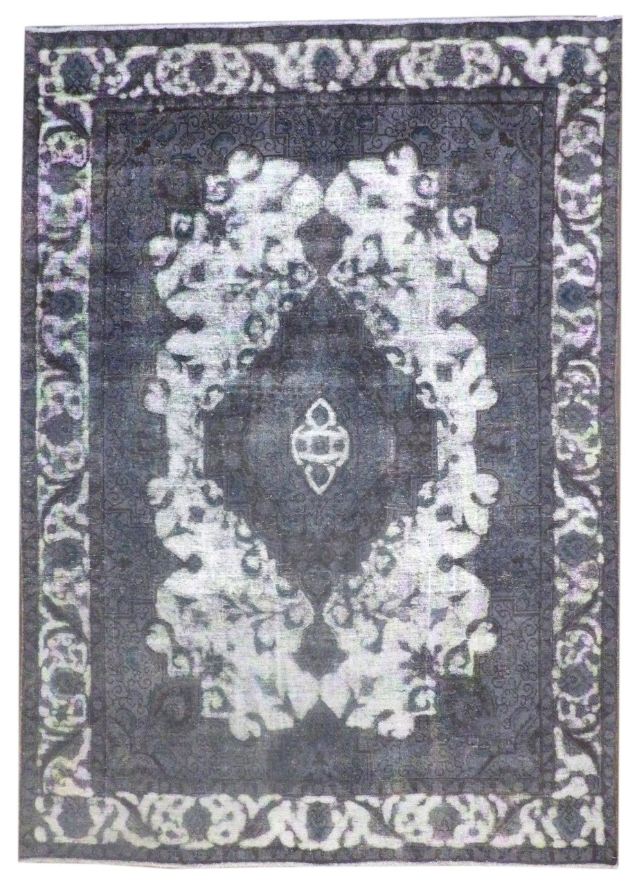 Overdye Vintage Persian Rug Shaved White Wash 7'10"x10'0" Hand-knotted Rug -w1003