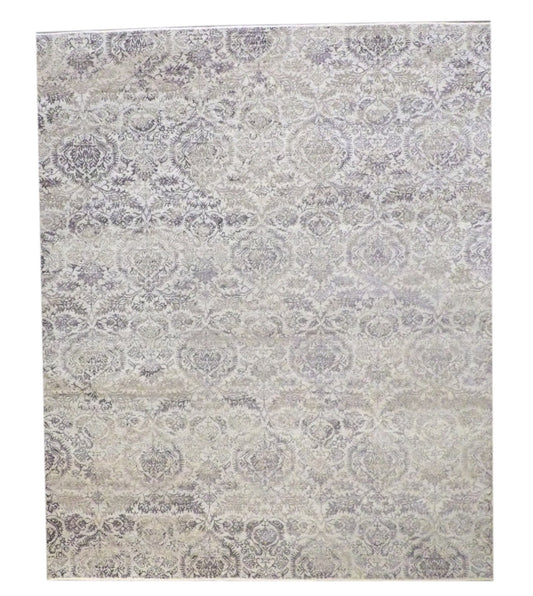 Transitional Abstract Silk Oxidized Damask Design 8'0"x10'0" Hand-knotted Rug -w1068