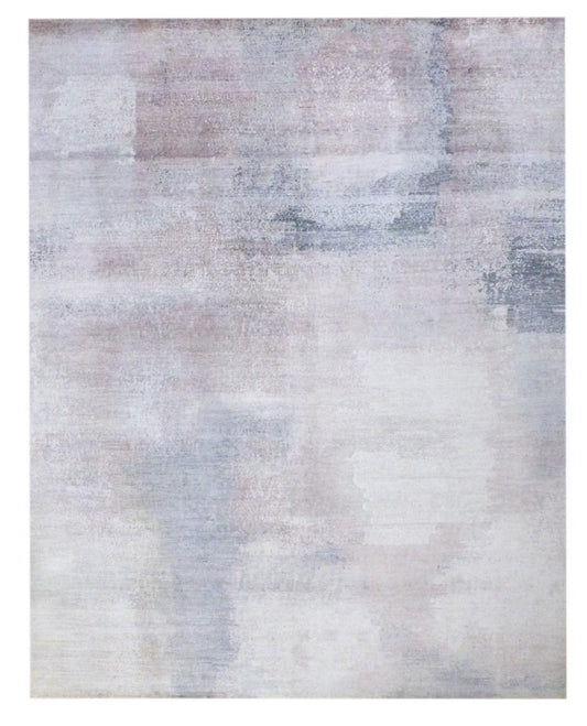 Transitional Abstract Silk Oxidized Mosaic Design 8'0"x10'0" Hand-knotted Rug -w11048