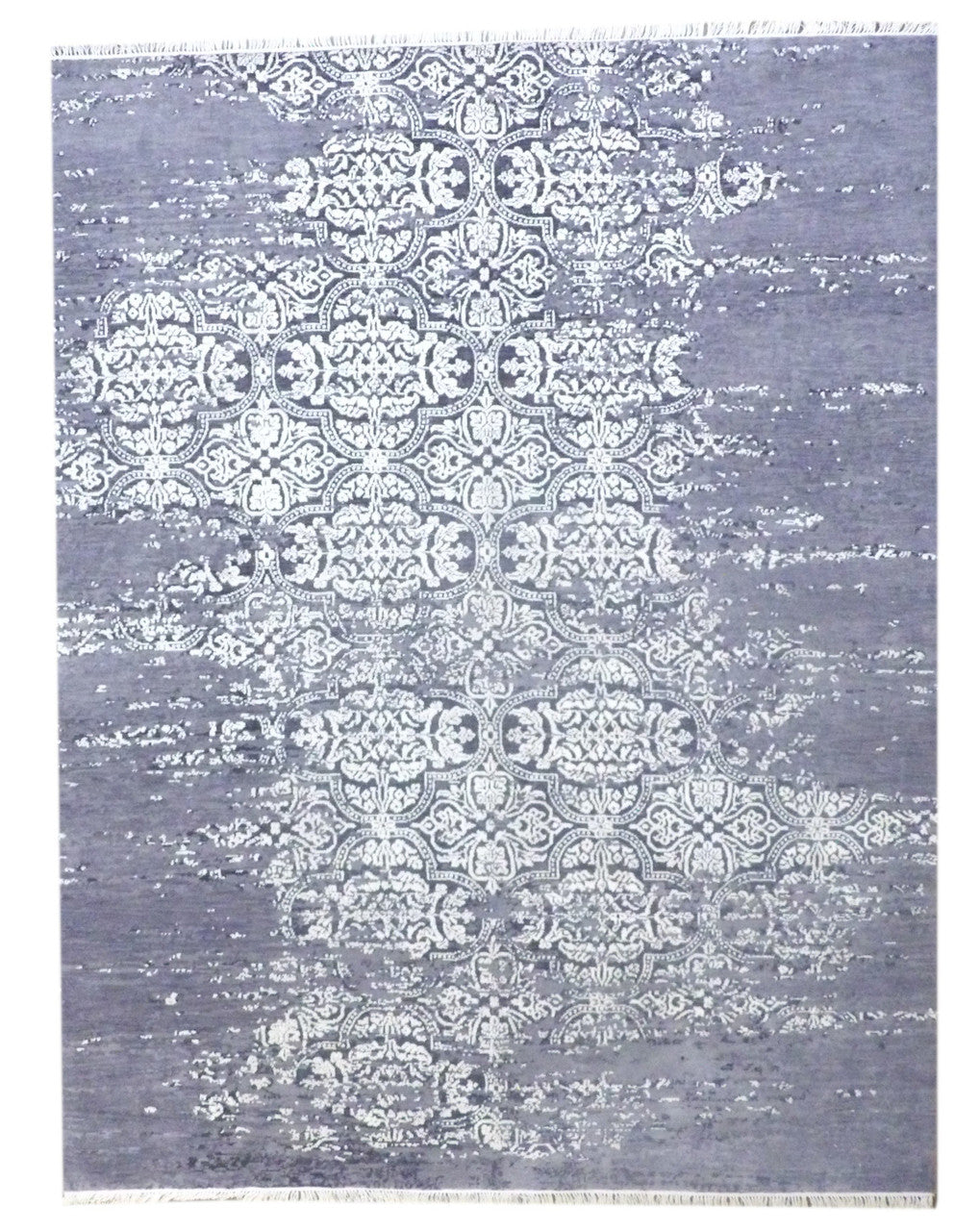 Black 8'0" x 10'0" Modern Oxidized Broken Mosaic Design Carved Hand knotted Wool/Silk Rug - Sku: w11151