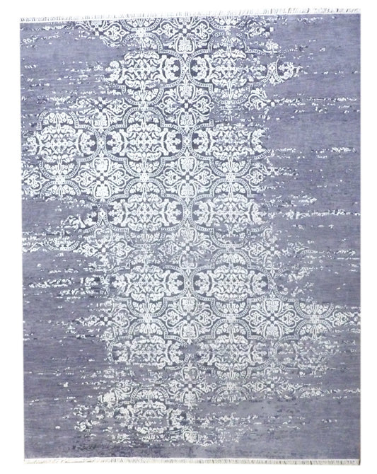 Modern Oxidized Broken Mosaic Design Carved 8'0"x10'0" Hand-knotted Rug -w11151