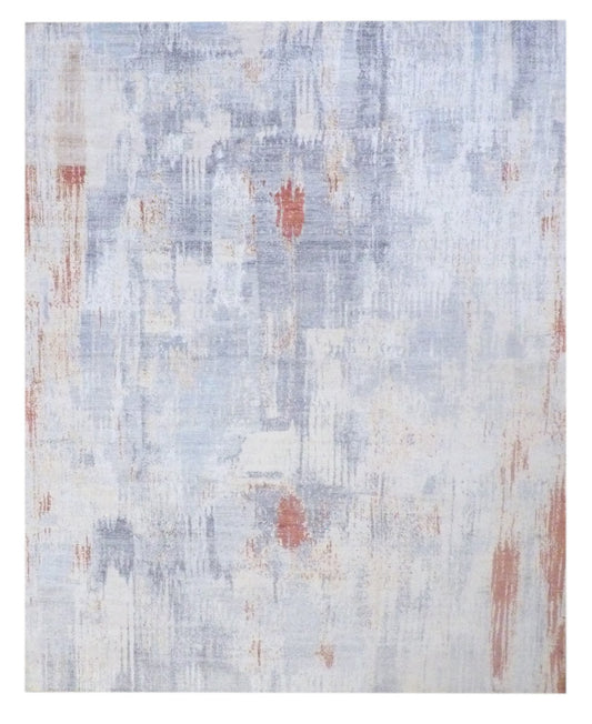 Abstract Silk Oxidized Mosaic Design 8'0"x10'0" Hand-knotted Rug -w11047