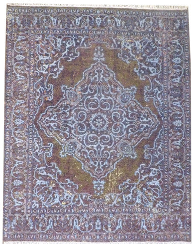 Colorful Persian Design High-Low Broken 8'0"x10'0" Hand-knotted Rug -w11169