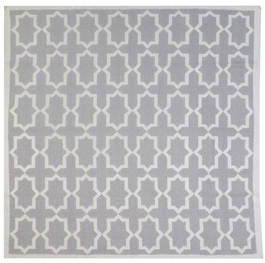 Coastal Flat-Weave Indoor/Outdoor Durry Beachy Hand knotted Wool Rug 8'1" x 8'0"  - W1085