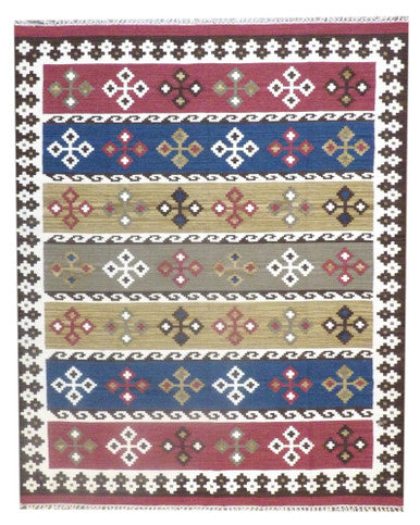 Coastal Flat-Weave Indoor/Outdoor 8'0"x10'0" Hand-knotted Rug -w1090