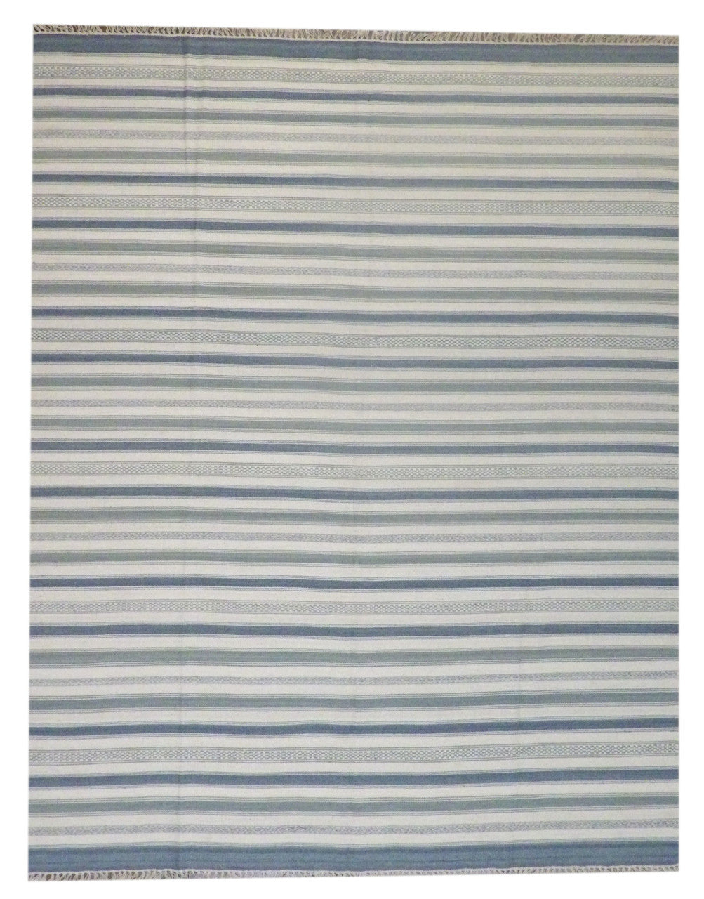 Blue 8'0" x 10'0" Coastal Flat Weave Indoor/Outdoor Hand knotted Wool Rug - Sku: w1096