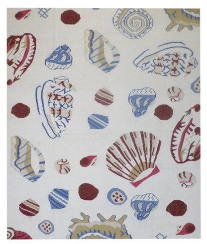 Coastal Flat-Weave Indoor/Outdoor Beach Rug 8'0"x10'0" Hand-knotted Rug -w1098
