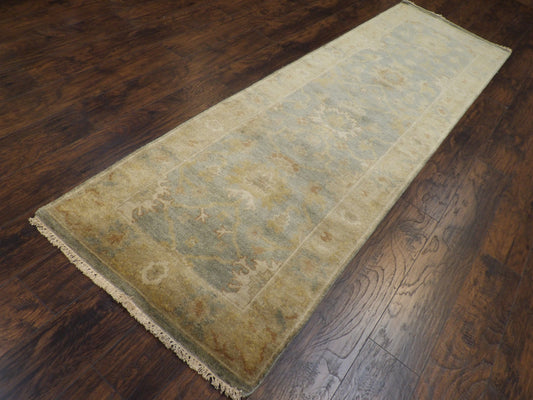 Turk Oushak White Wash Natural-dye 3'0"x10'0" Hand-knotted Rug -w11284