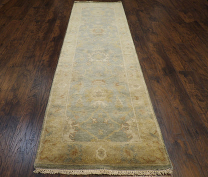 Turk Oushak White Wash Natural-dye 3'0"x10'0" Hand-knotted Rug -w11284