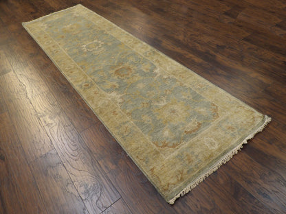 Turk Oushak White Wash Natural-dye 3'0"x10'0" Hand-knotted Rug -w11284