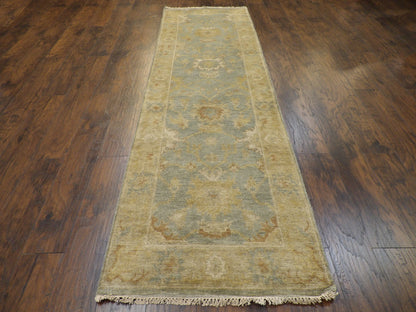 Turk Oushak White Wash Natural-dye 3'0"x10'0" Hand-knotted Rug -w11284