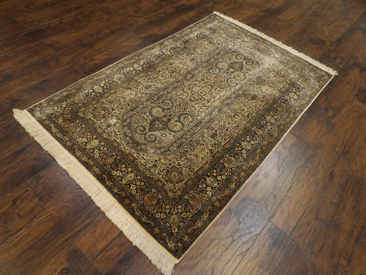 Fine Silk Shalimar Tabriz 4'0"x6'0" Hand-knotted Rug -con-10a