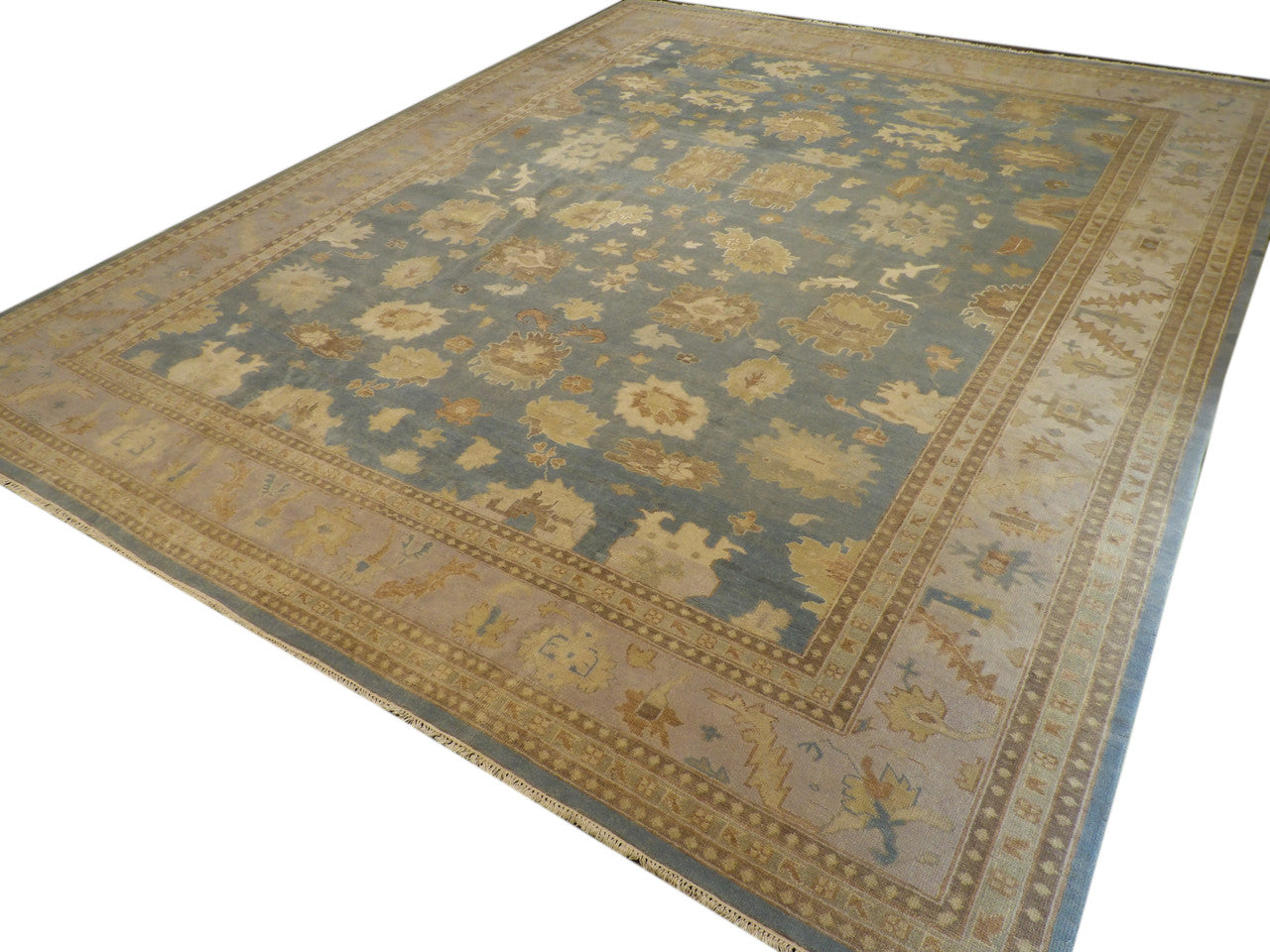 Blue 12'0" x 15'0" Turk Oushak Vege Dye Wash Hand knotted Wool Rug - Sku: w742