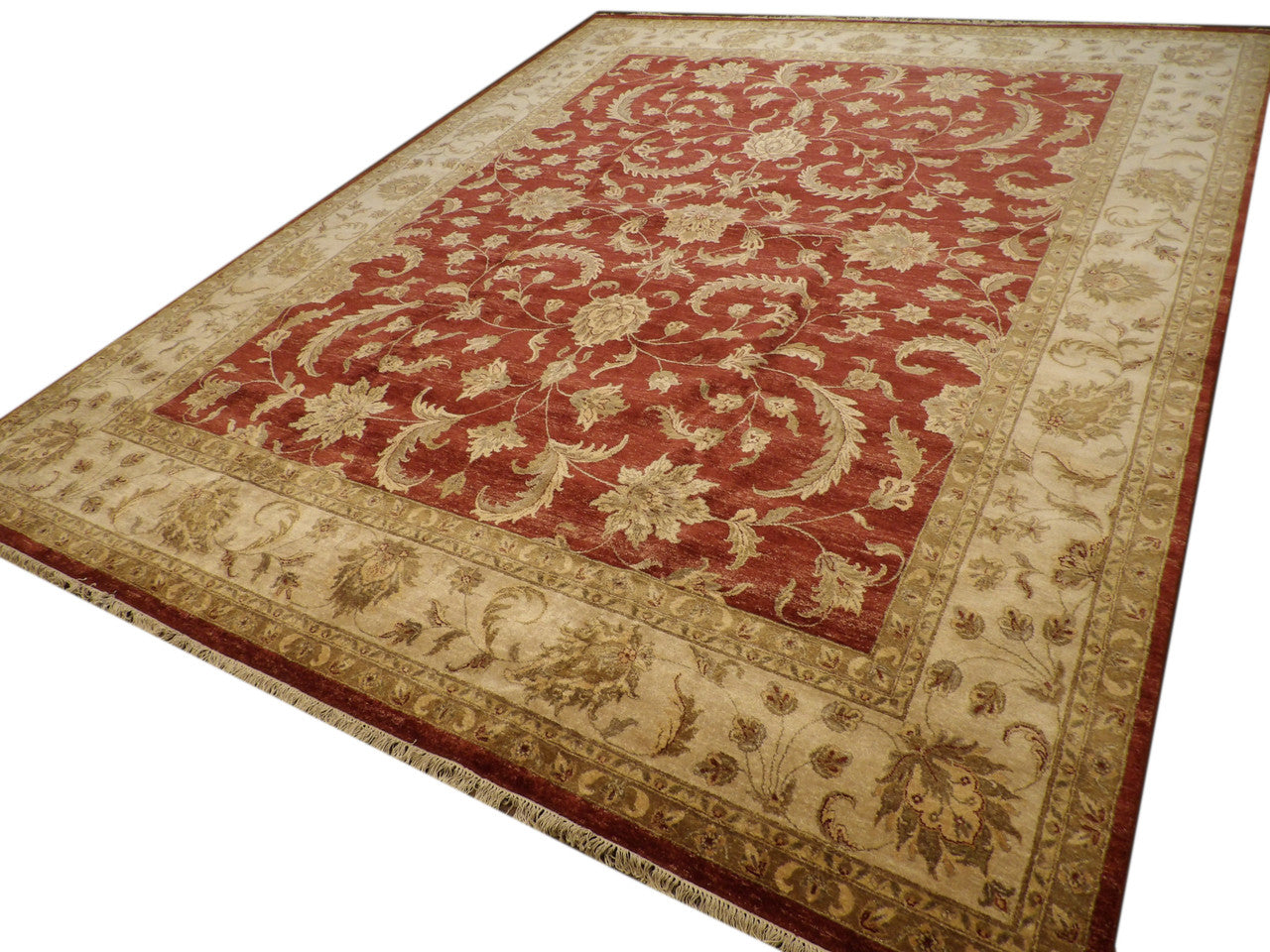 Rust 12'0" x 15'0" Agra Chobie Hand knotted Wool Rug - Sku: w743