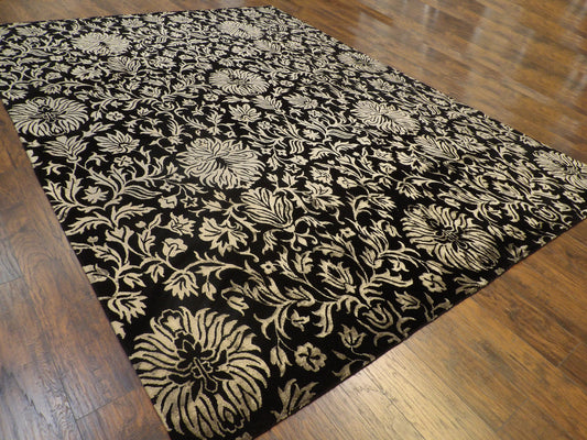 Transitional Carved Floral Design Hand-knotted Rug 9'0" x 12'0" - W769