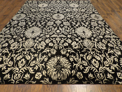Transitional Carved Floral Design Hand-knotted Rug 9'0" x 12'0" - W769