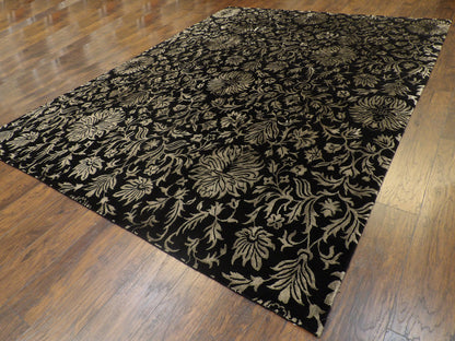 Transitional Carved Floral Design Hand-knotted Rug 9'0" x 12'0" - W769
