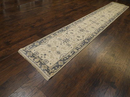 Turk Oushak Vege Dye White Wash Hand knotted Rug 2'7" x 15'9" -  W802