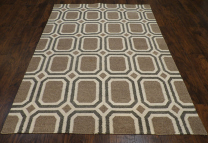 Coastal Flat-Weave Indoor/Outdoor Beach Hand knotted Wool Rug 5'5" x 7'3" - W11134