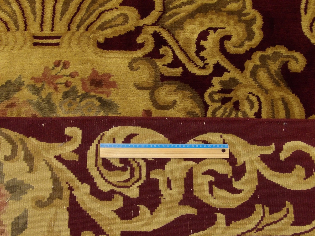 Gold & Red European Abusson Design High Pile rug in room setting