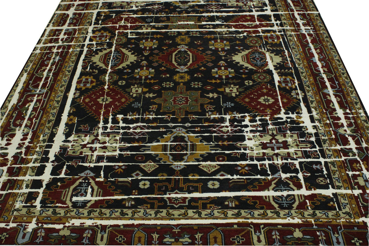 Multi-Color & Rust Transitional Kazak Broken Design rug in room setting