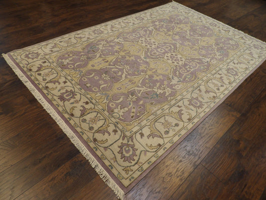 Turk Oushak Vege Dye White Wash Hand knotted Rug 5'10" x 9'0" -  W11173