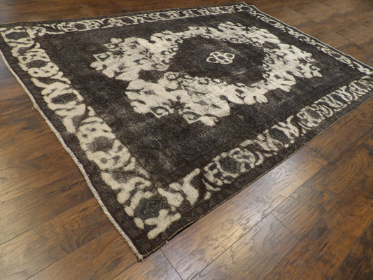 Overdye Vintage Persian Rug Shaved White Wash 7'0"x10'0" Hand-knotted Rug -w1003