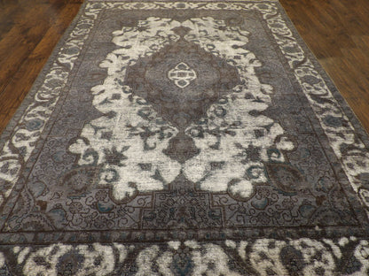 Overdye Vintage Persian Rug Shaved White Wash 7'10"x10'0" Hand-knotted Rug -w1003