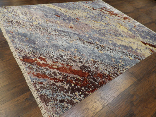 Transitional Oxidized Marble Design Carved 8'0"x10'0" Hand-knotted Rug -w11160