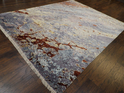 Transitional Oxidized Marble Design Carved 8'0"x10'0" Hand-knotted Rug -w11160