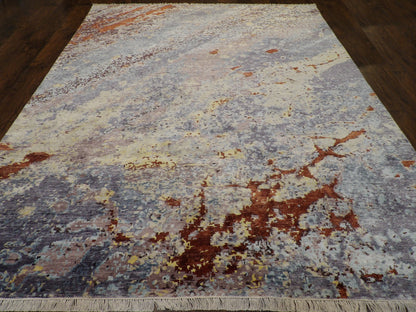 Transitional Oxidized Marble Design Carved 8'0"x10'0" Hand-knotted Rug -w11160