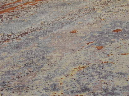 Transitional Oxidized Marble Design Carved 8'0"x10'0" Hand-knotted Rug -w11160