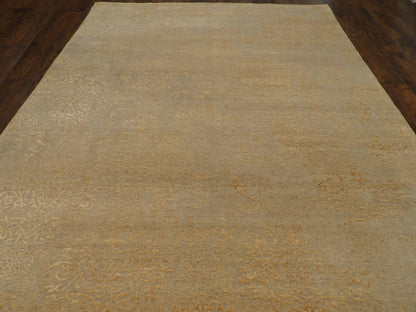 Oxidized Abstract Wool/Silk Damask Design Hand-knotted Rug 8'0" x 10'0" - W1060