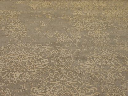 Oxidized Abstract Wool/Silk Damask Design Hand-knotted Rug 8'0" x 10'0" - W1060