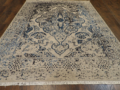 Transitional Silk Broken Design High-Low Carved 8'0"x10'0" Hand-knotted Rug -w11152