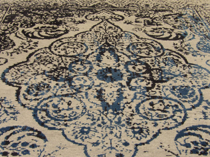 Transitional Silk Broken Design High-Low Carved 8'0"x10'0" Hand-knotted Rug -w11152